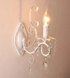 Vintage Wrought Iron Crystal Chandelier White Ceiling Lamp with E14 Candle Lights