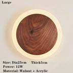 Walnut Round Solid Wood LED Wall Light for Bedroom Living Room Kitchen