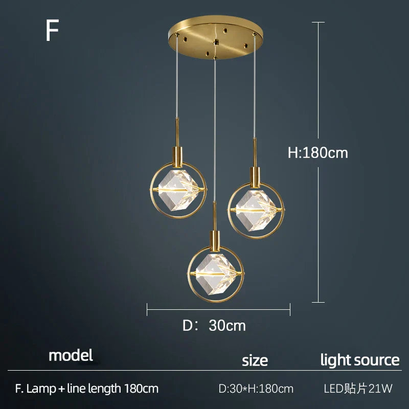 Nordic Crystal Chandelier Pendant for Bedroom Bar, Modern Luxury LED Light