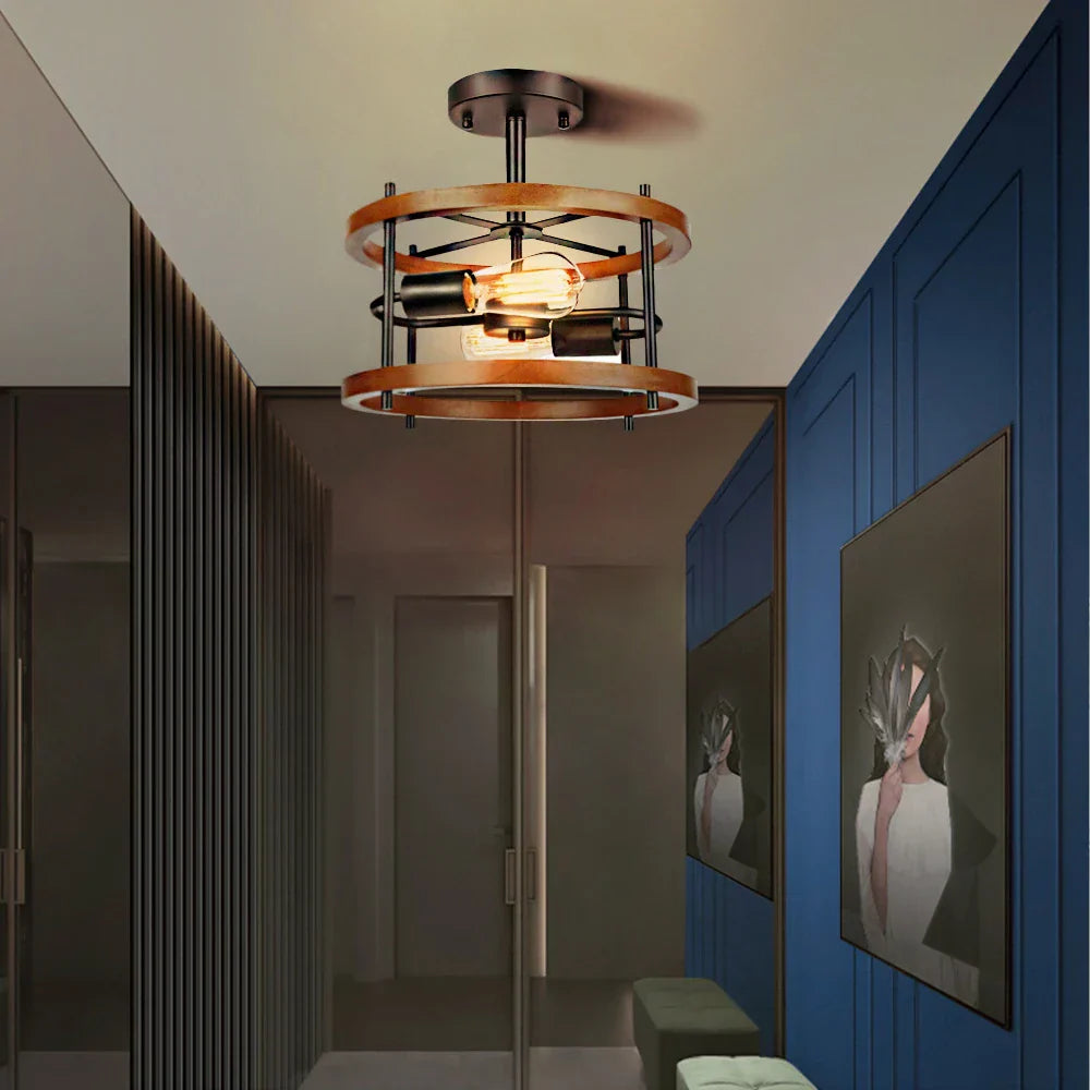 Round Iron Ceiling Lamp for Bedroom Kitchen Living Room Industrial Lighting