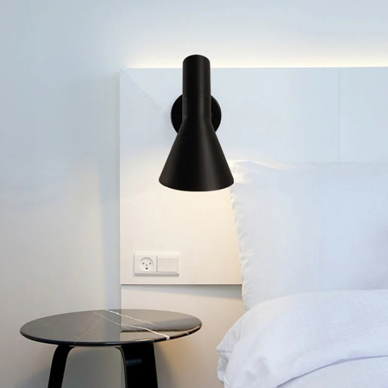 Swing Head Wall Lamp White Black Postmodern Design Bedside Reading Light E27