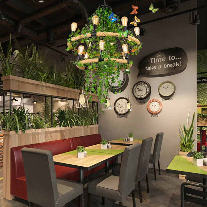 Green Leaf Chandelier: Multi Heads Simulation for Bar, Milk Tea Shop, Corridor Lighting