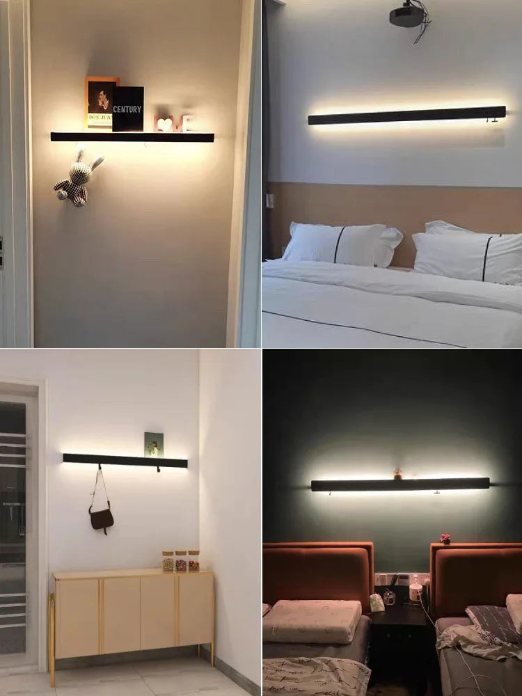 Minimalist Wall Lamp for Bedroom with Storage and Hooks