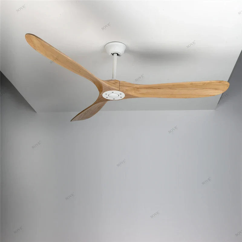 60" Vintage Wood Ceiling Fan w/ Remote Control, No Light, DC Fans 220V