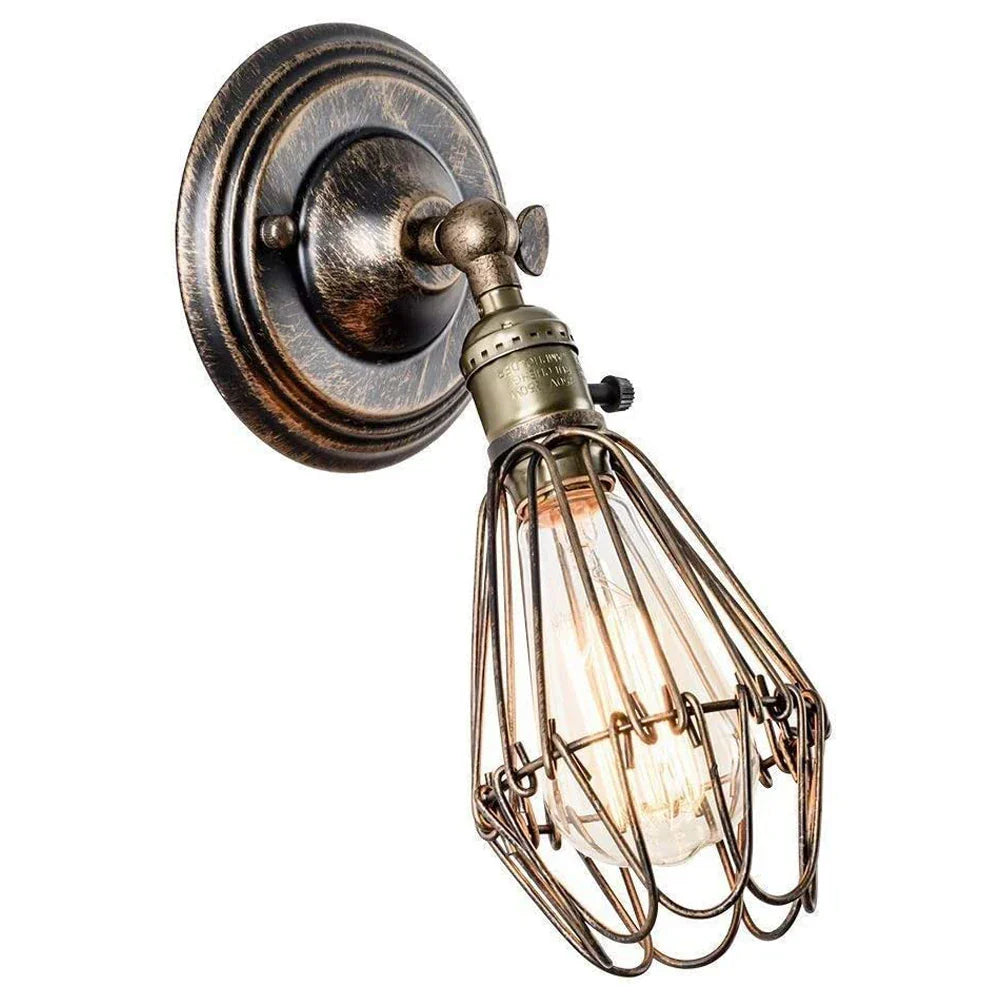 Industrial Cage Wall Light Fixture - Adjustable Rustic Sconces for Home Décor