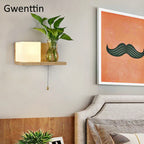 Nordic Wood Glass Wall Lamp LED DIY Plant Sconce Modern Luminaire