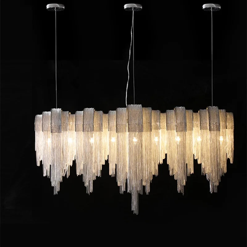 Luxury Tassel LED Chandelier - Elegant Aluminum Chain Pendant Light