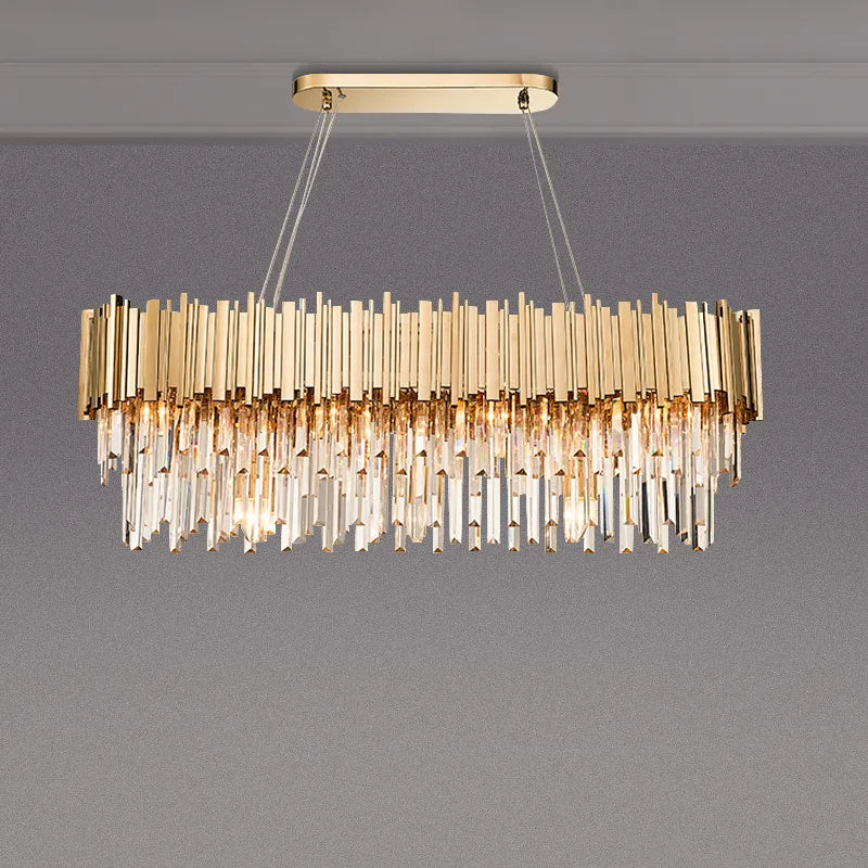 Gold Metal LED Pendant Lights Adjustable Living Room Dining Round Fixture