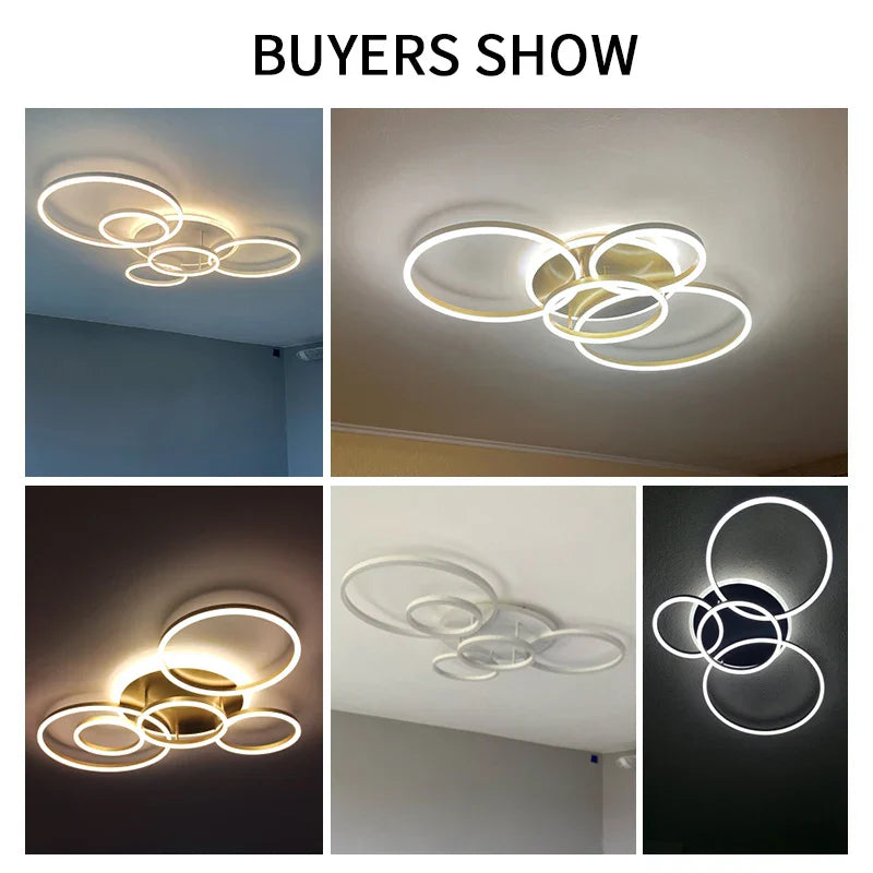 LED Rings Ceiling Chandelier for Decorative Living Room, Dimmable Indoor Lamps