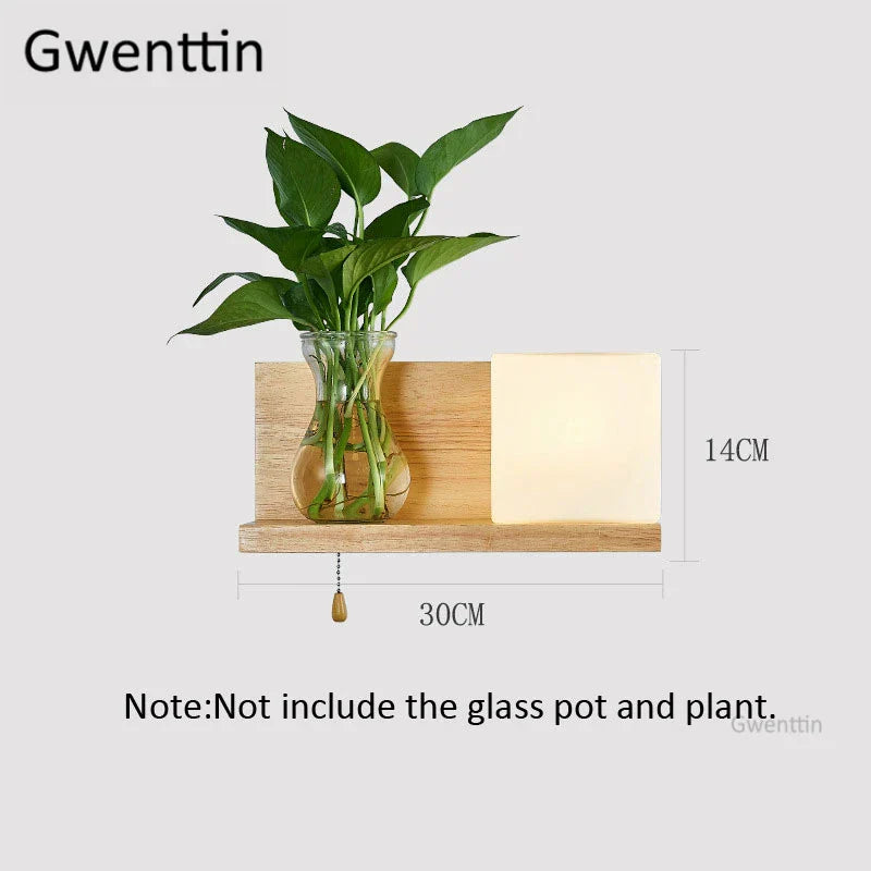Nordic Wood Glass Wall Lamp LED DIY Plant Sconce Modern Luminaire