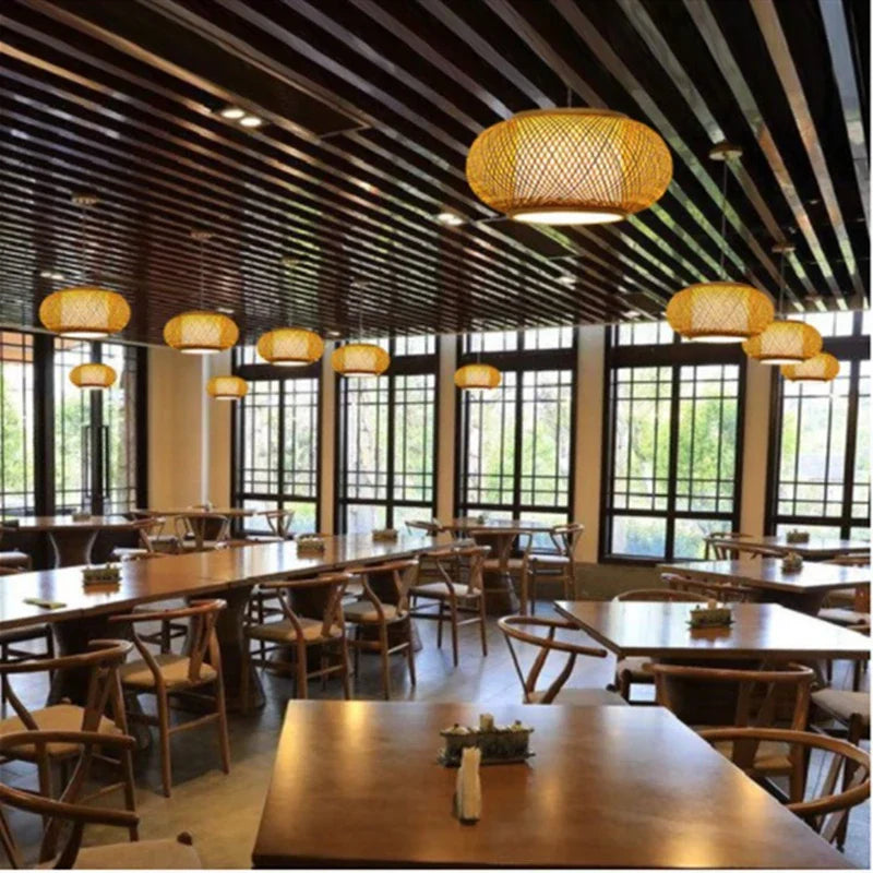 Japanese Bamboo Pendant Light for Kitchen and Hotel Decor