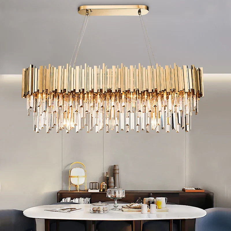 Gold Metal LED Pendant Lights Adjustable Living Room Dining Round Fixture