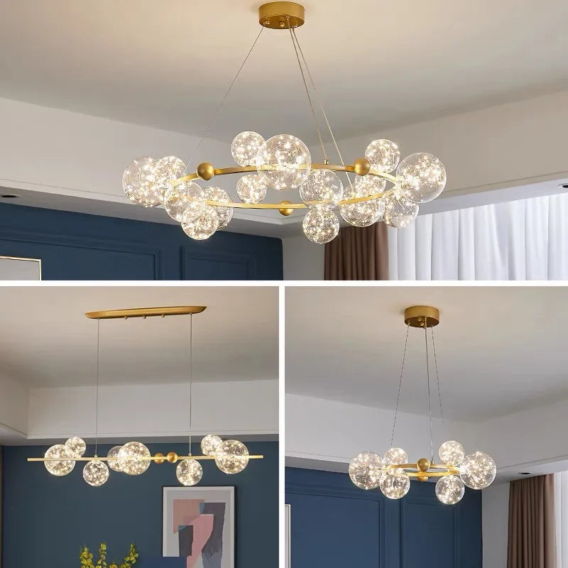 Nordic Glass Bubble LED Chandelier: Modern Parlor Dining Room Lighting for Romantic Atmosphere