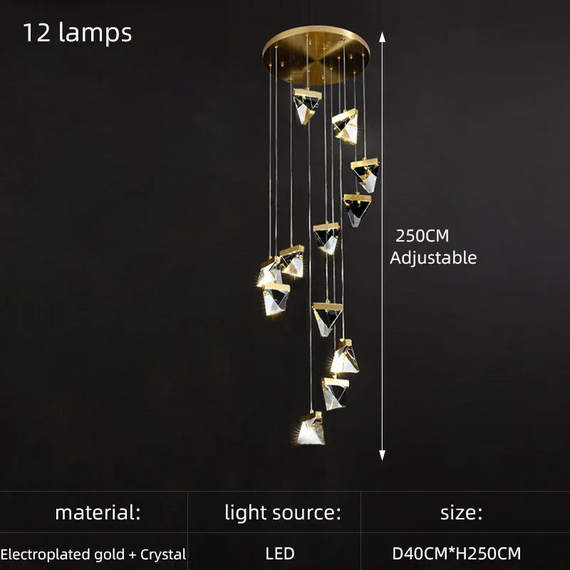 Crystal Square Rhombic LED Chandelier for Duplex Villa Living Room & Restaurant