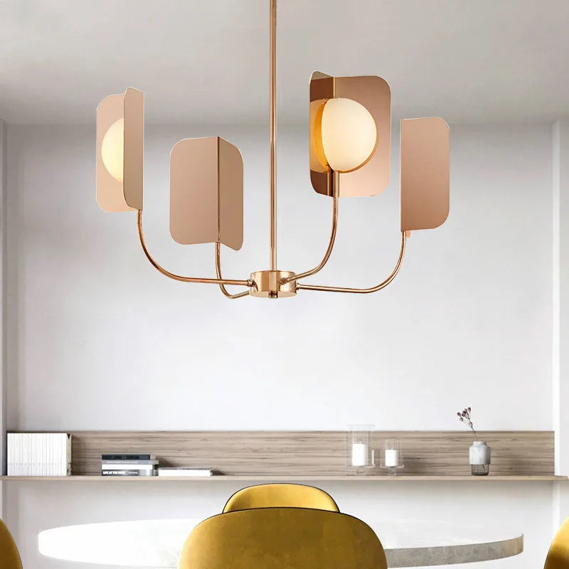 Milky Glass Ball Chandelier with Metal Leaves and G9 LED Lights for Luxury Living Room