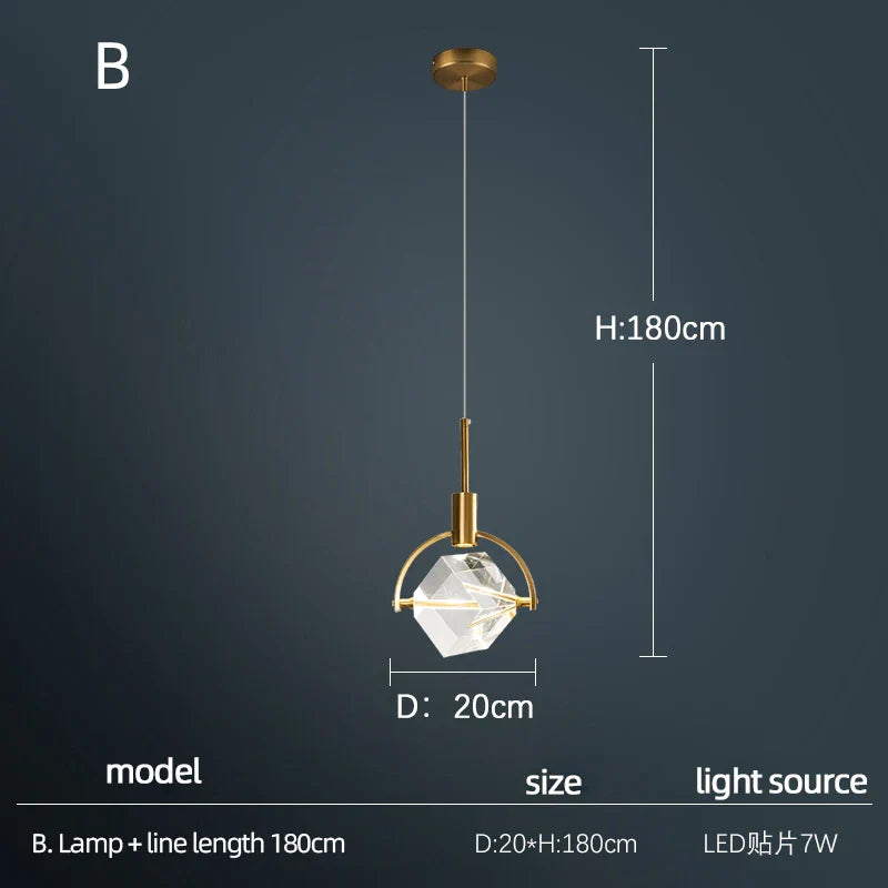 Nordic Crystal Chandelier Pendant for Bedroom Bar, Modern Luxury LED Light