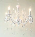 Vintage Wrought Iron Crystal Chandelier White Ceiling Lamp with E14 Candle Lights