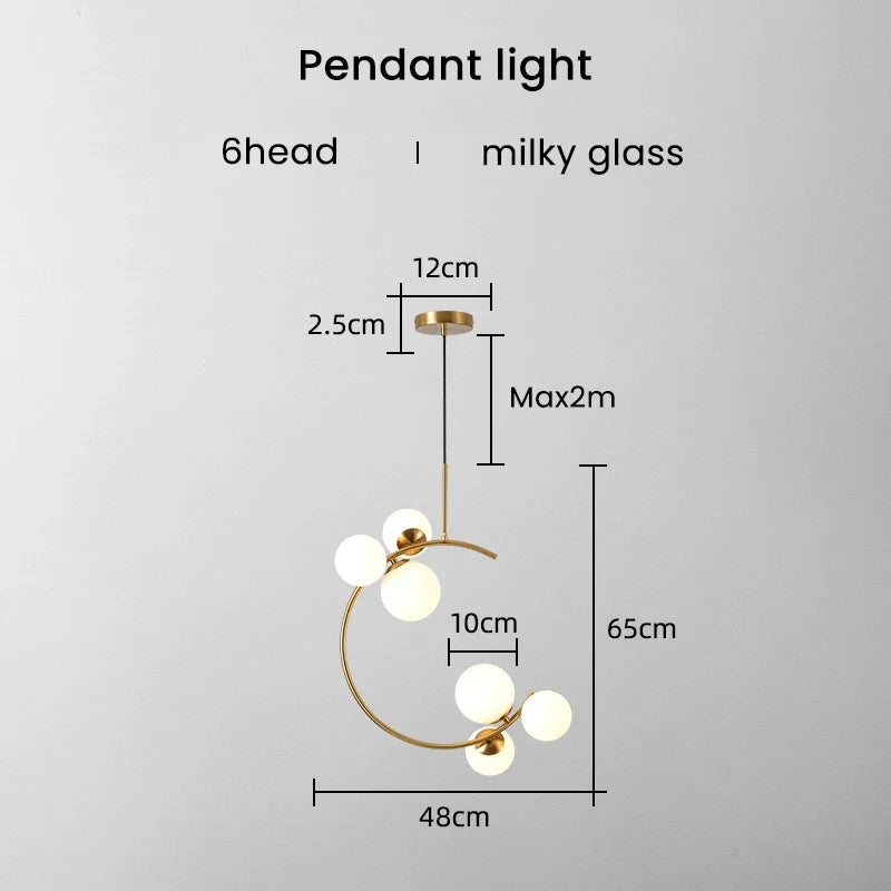 Gold Glass Ball Chandelier for Living Room Kitchen Bedroom - 220V 110V