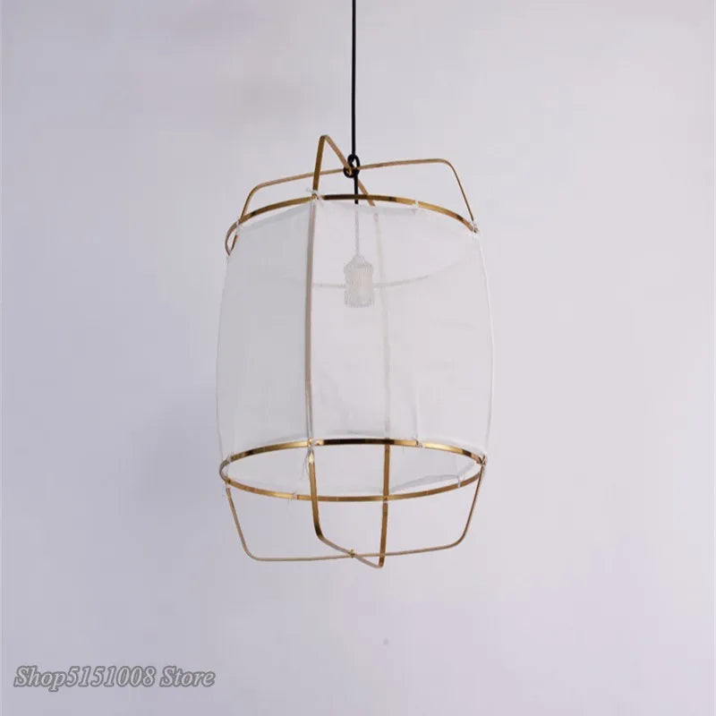 Bamboo Linen Pendant Light Fixture for Restaurant and Clothing Store