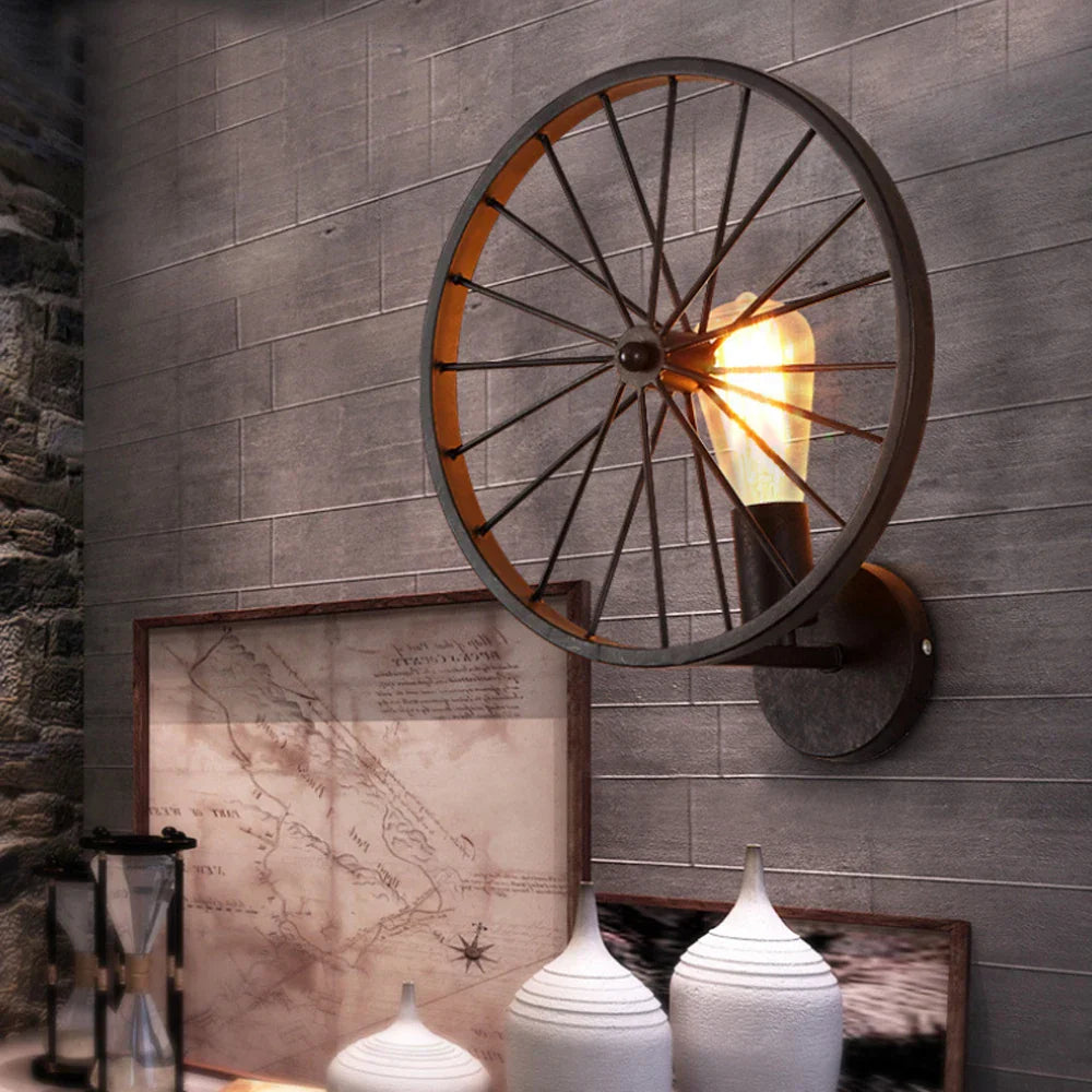Metal Wheel Vintage Wall Sconce Industrial Lamp for Cafe Bar Restaurant Decoration