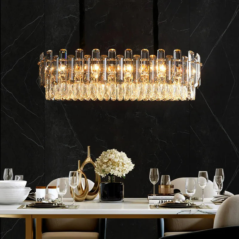 Gray/Clear Crystal K9 LED Pendant Lamp for Modern Luxury Living Room