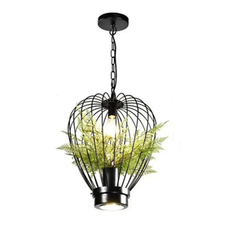 Green Planting Birdcage Chandelier: Retro Industrial Style Pendant Lamp