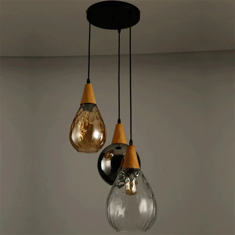 Nordic Water Grain Glass Pendant Lights for Living Room, Kitchen, Restaurant, Bar - Retro Simple Hanging Lamps