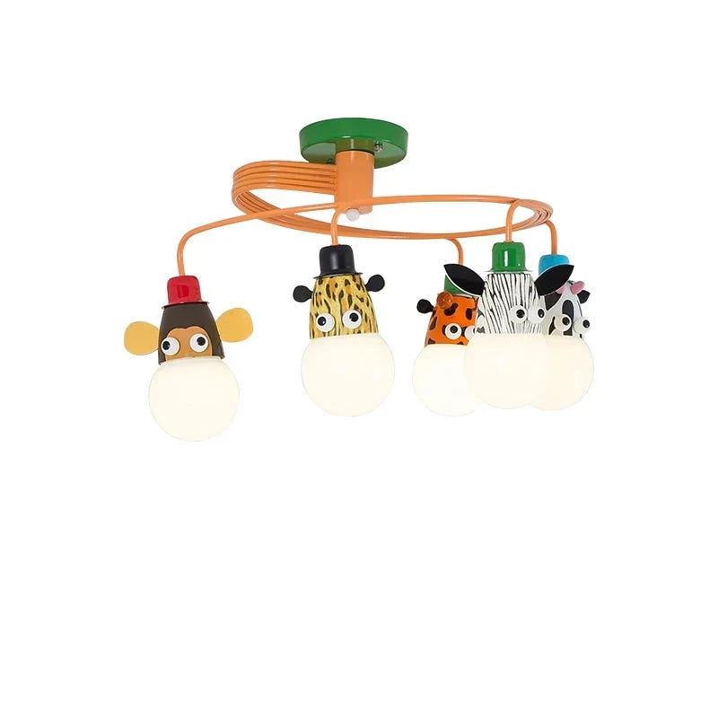 Nordic Kids LED Animal Chandelier for Bedroom Study Room, Iron Resin Lighting