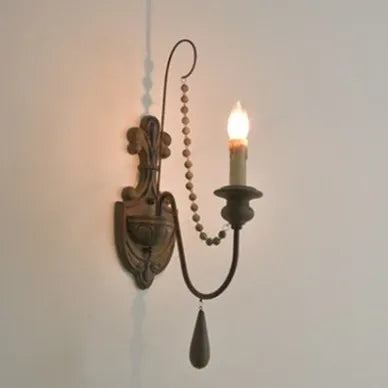 Vintage Wood Bead Wall Sconce Farmhouse Lighting