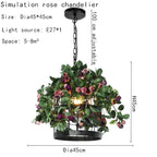 Industrial Style Rose Chandelier - Wrought Iron Pendant Lamp for Home, Restaurant, Bar