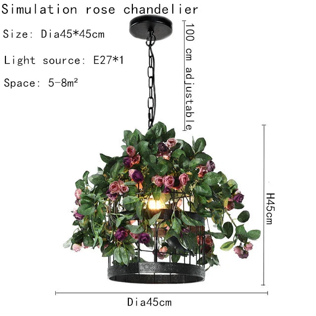 Industrial Style Rose Chandelier - Wrought Iron Pendant Lamp for Home, Restaurant, Bar