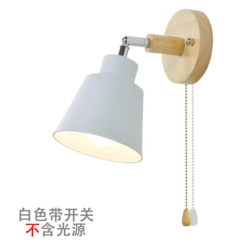 Nordic Wooden Wall Lights with Zipper Switch, Rotatable Modern Macaroon Sconce
