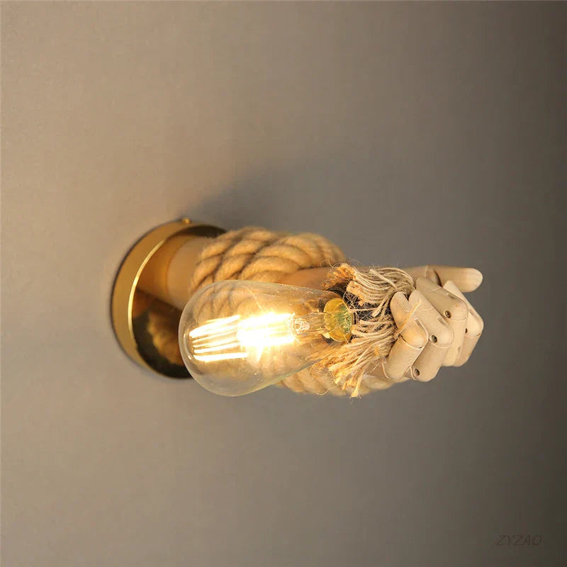 Hand Shape Hemp Rope Wall Light for Corridor Bar Restaurant, E27 Wall Decoration Lamp