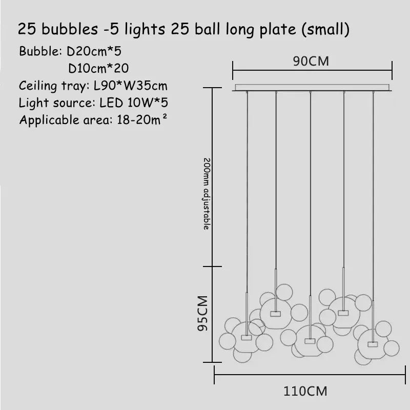Bubble Glass LED Chandelier for Kids Room Kitchen Office Restaurant