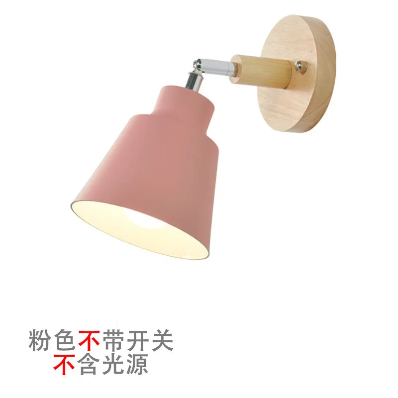 Nordic Wooden Wall Lights with Zipper Switch, Rotatable Modern Macaroon Sconce