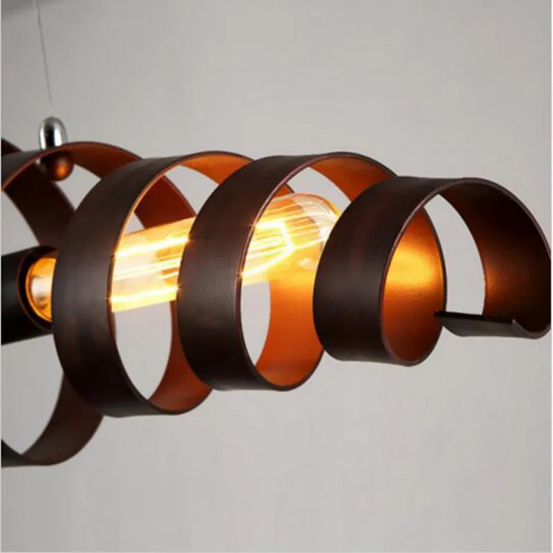 Spiral Metal Pendant Light: Retro Rustic Kitchen Ceiling Suspension Bar Lamp