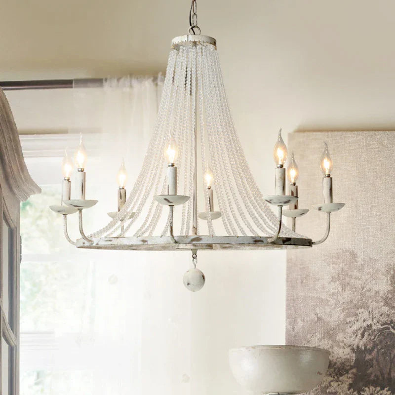 Vintage Ceiling Chandelier E14 Antique White Pendant Lamp for Bedroom, Living Room, Shops