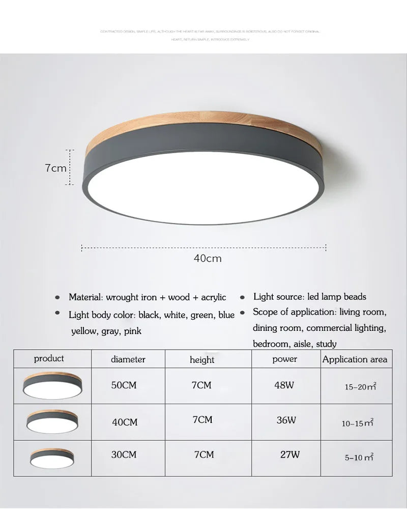 Modern Ultra-thin LED Ceiling Light Panel Solid Wood Surface Mount
