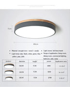 Modern Ultra-thin LED Ceiling Light Panel Solid Wood Surface Mount