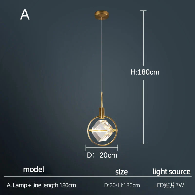 Nordic Crystal Chandelier Pendant for Bedroom Bar, Modern Luxury LED Light