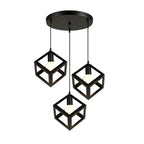 Geometric Cube Pendant Lights Trio Metal Shades Square Ceiling Lamps