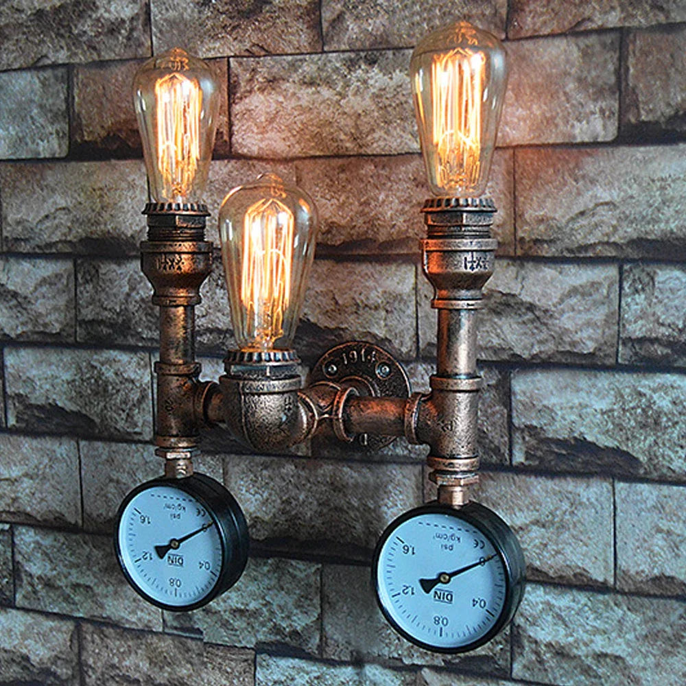 Steam Punk Iron Water Pipe Wall Lamp for Industrial Loft Decor