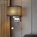 Fabric Shade Wall Light with LED Reading Lamp and Dual Switches