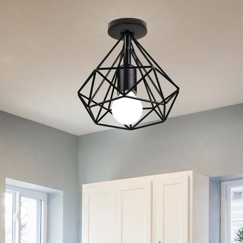 Iron Cage Ceiling Light Fixture Retro Nordic Design Home Kitchen Lamp
