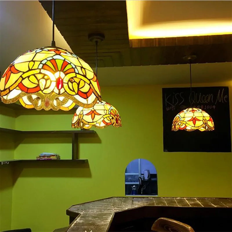 Nordic Tiffany Peacock Chandelier Glass Lamp for Home Decor