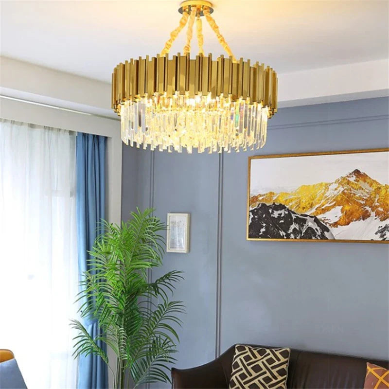 Golden Stainless Steel K9 Crystal Chandelier for Elegant Dining Room Lighting