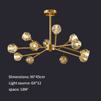 Modern Golden Crystal Chandelier for Living Room, Dining, Bedroom - Luxury Molecular Ceiling Pendant Lamp