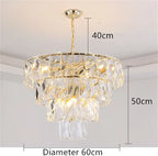 Gold Steel Crystal LED Pendant Light Fixture Luxe Round Hanging Lamp