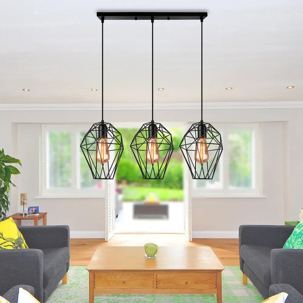 Modern Black Cage LED Pendant Light for Home & Commercial Lighting