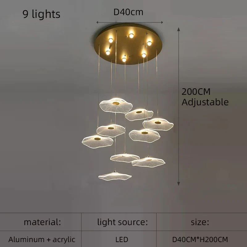 Lotus Leaf Acrylic Nordic LED Chandelier for Restaurant Living Room Hotel Villa